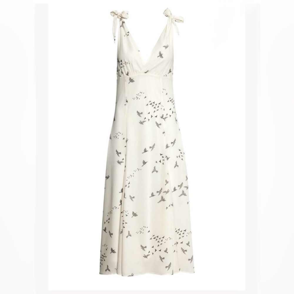 Elegant White Dress with Bird Print